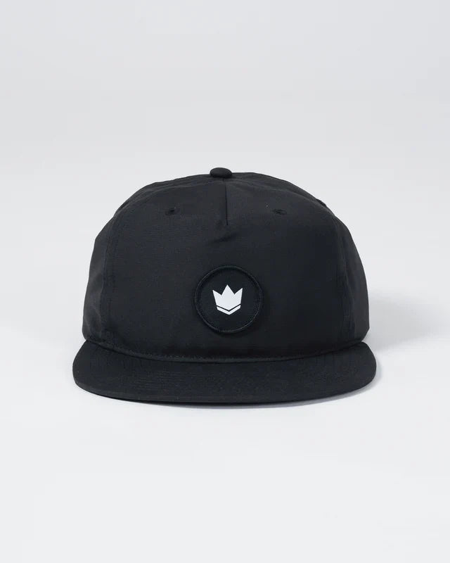 Crown Patch 5-Panel Strapback Hat - Black